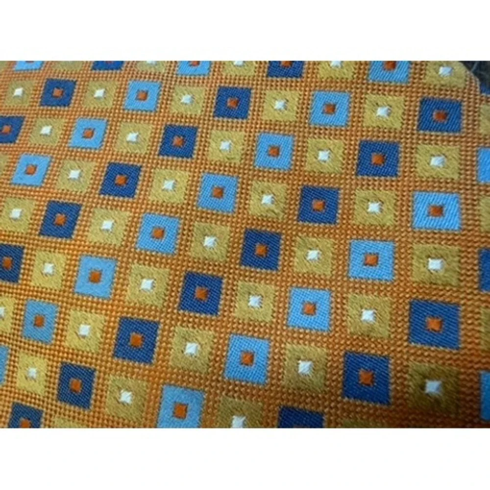 Corporate Image Tom James Mens Silk Tie Orange Blue Geometric Square Extra Long
